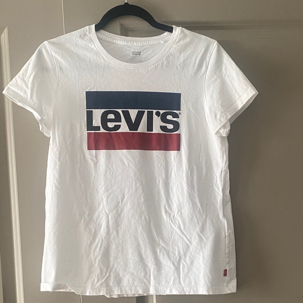Levi's Logo White Tee with Red and Blue Logo